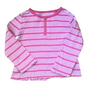 Okie Dokie pink/purplish Stripe Long Sleeve Shirt buttons lettuce trim Girl 3